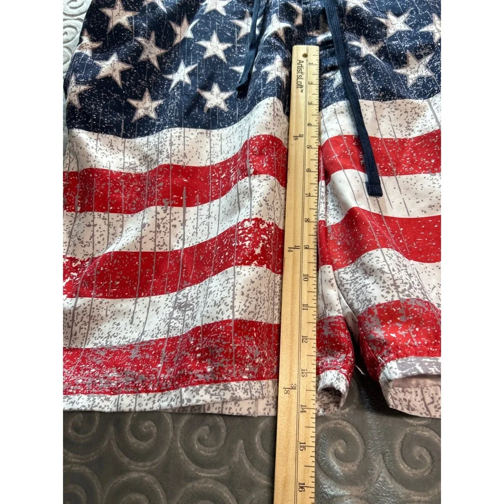 Red Head Brand‎ Co Mens Board Shorts American Flag Print Swim Trunks Size XL